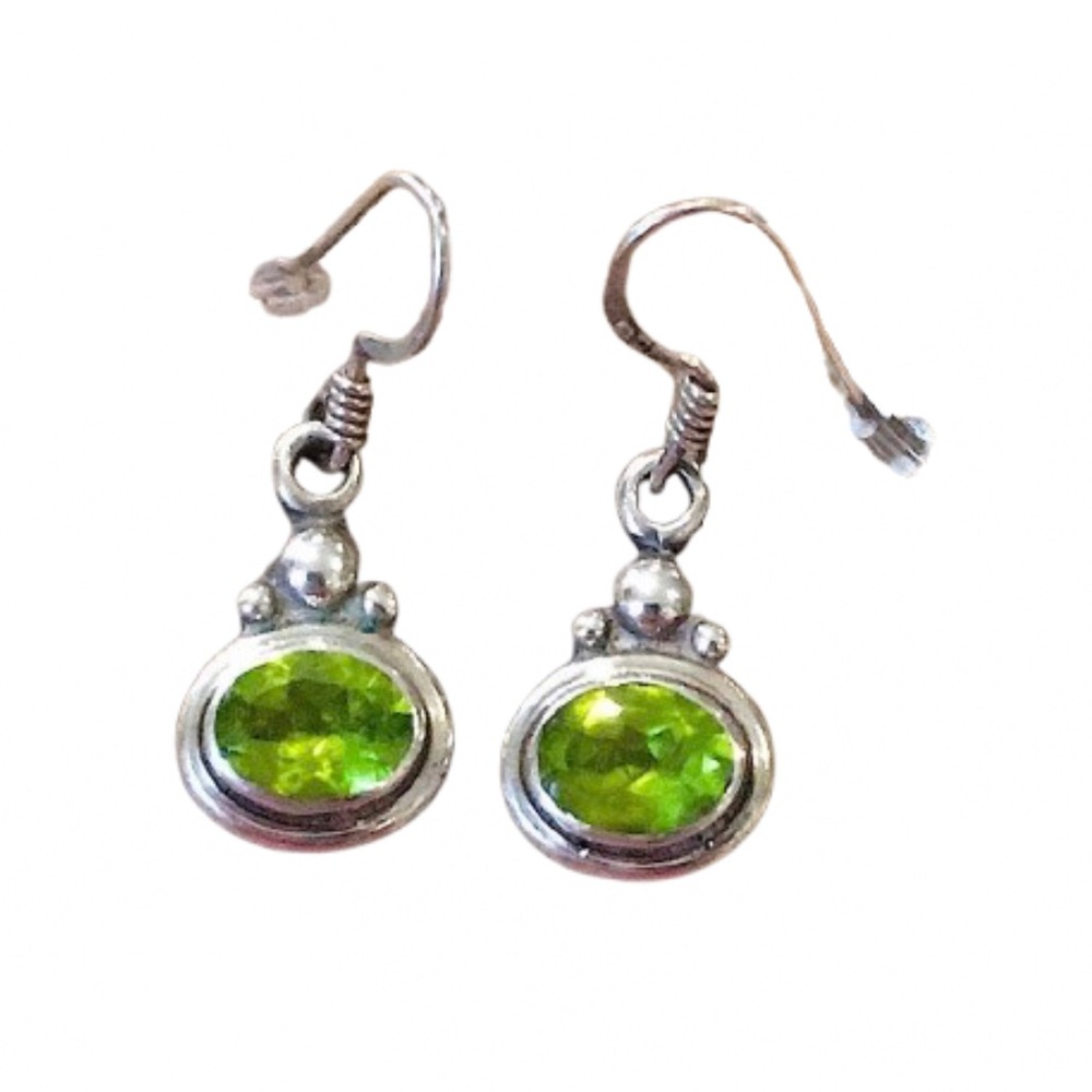 Vintage Green Peridot Sterling Silver Drop Earrings